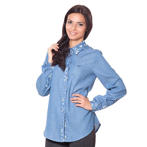 Рубашка джинсовая с цветочным принтом (803591) фото 1